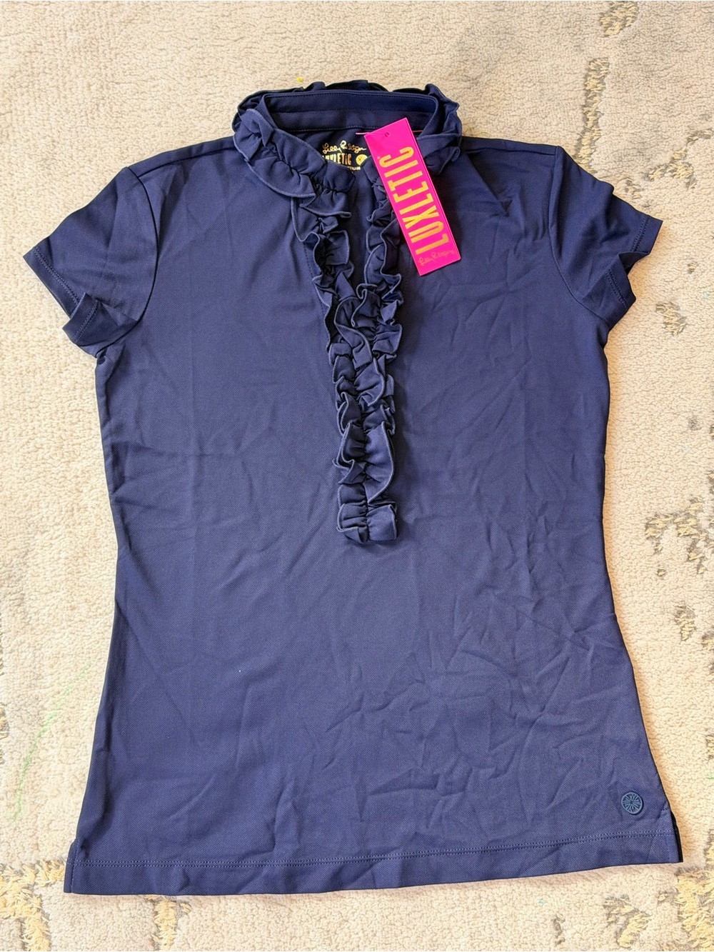 NWT Lilly Pulitzer Frida Ruffle Women's Navy Polo Sz XS